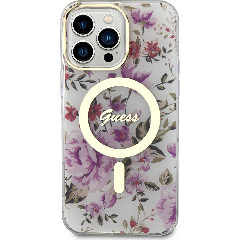 Etui Guess Hardcase Flower MagSafe do iPhone 14 Pro, transparentne z kwiatami